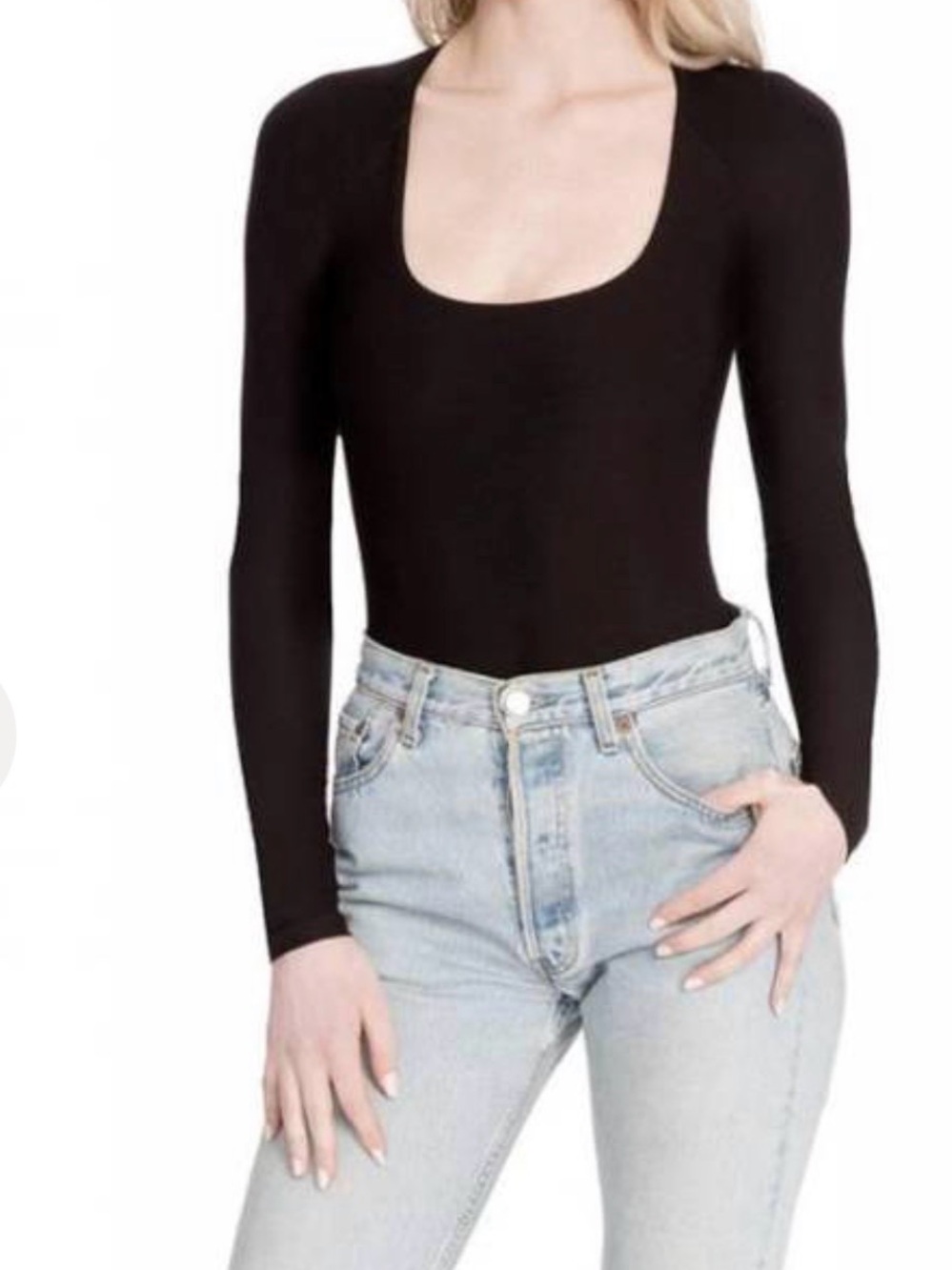 ALIX NYC Black Long-Sleeve Scoop-Neck Bodysuit